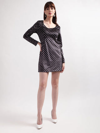 Elle Women Black Printed Round Neck Dress