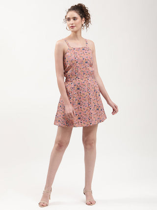 Elle Women Pink Printed Square Neck Dress