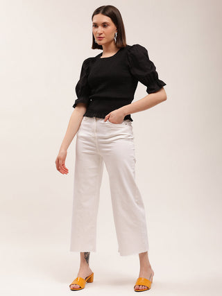 Elle Women Black Solid Round Neck Top