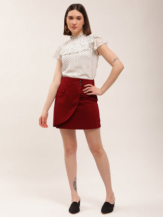 Elle Women Red Solid Regular Fit Skirt