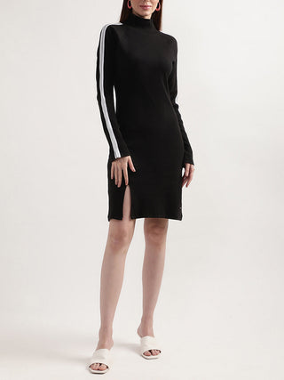 Elle Women Black Solid High Neck Dress