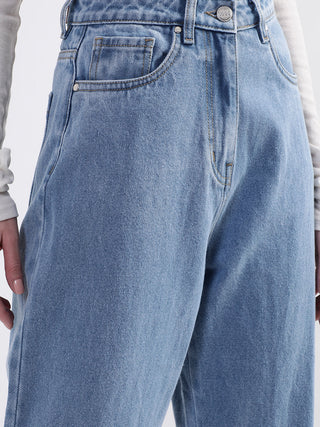 Elle Women Blue Solid Relaxed Fit Jeans