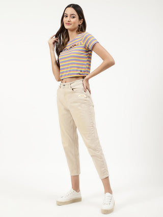 Elle Women Multi Striped Round Neck TShirt