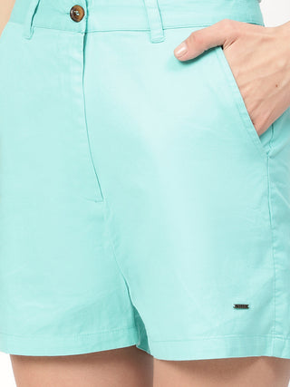 Elle Women Green Solid Fitted Shorts