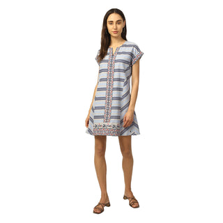 Elle Women Blue Printed Round Neck Dress