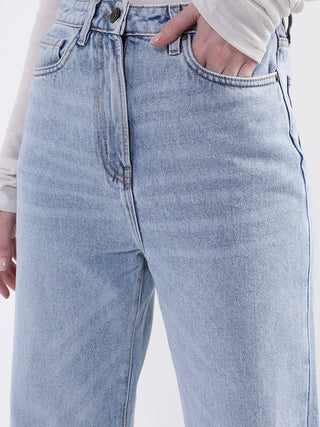 Elle Women Blue Solid Straight Fit Jeans