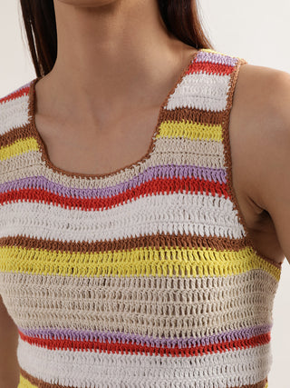 Elle Women Multi Striped Scoop Neck Top
