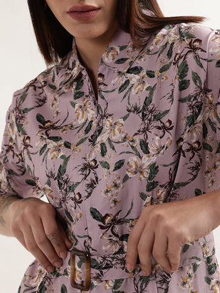 Elle Women Mauve Printed Collar Jumpsuit