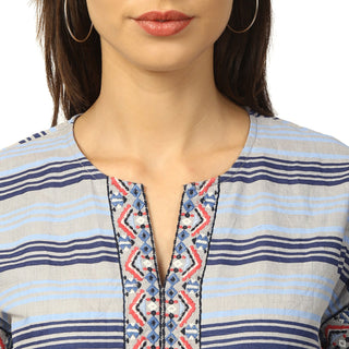 Elle Women Blue Printed Round Neck Dress