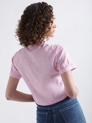 Elle Women Pink Solid Collar Top