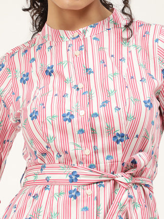 Elle Women Pink Printed Collar Dress