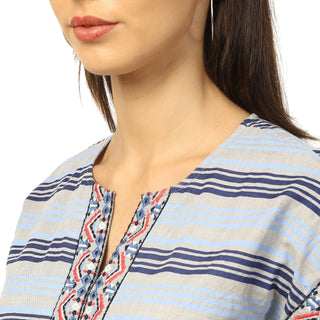 Elle Women Blue Printed Round Neck Dress