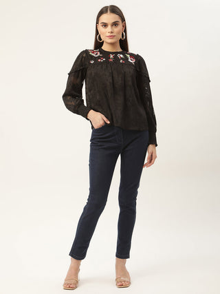 Elle Women Embroidered Round Neck Top