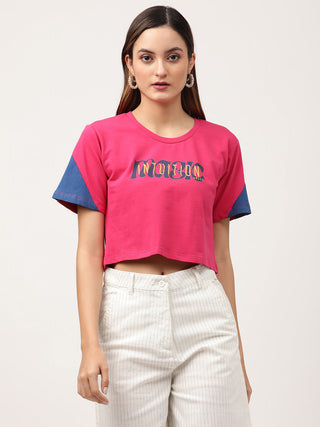 Elle Women Pink Solid Round Neck TShirt