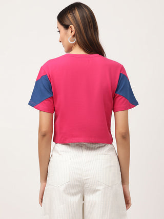 Elle Women Pink Solid Round Neck TShirt