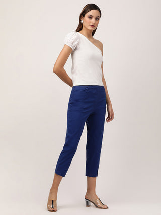 Elle Women White Solid Assymetrical Neck TShirt