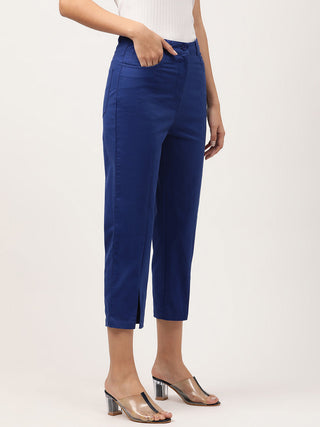 Elle Women Blue Solid Fitted Trouser