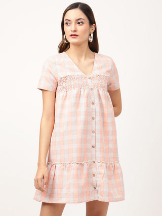 Elle Women Orange Striped V Neck Dress