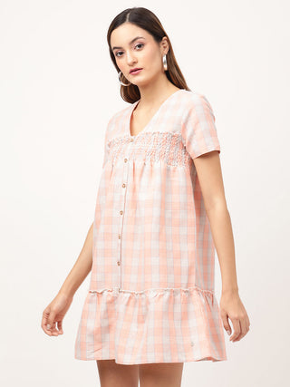Elle Women Orange Striped V Neck Dress