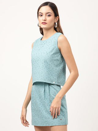 Elle Women Green Solid Round Neck Top