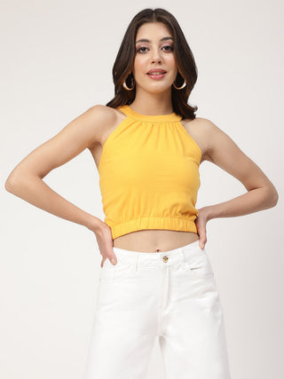 Elle Yellow Slim Fit Crop Top