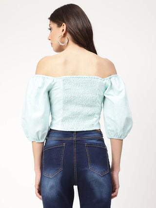 Elle Women Green Solid Off Shoulder Top