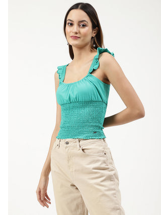 Elle Green Semi Fitted Crop Top