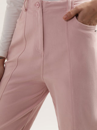 Elle Women Pink Solid Regular Fit Trouser