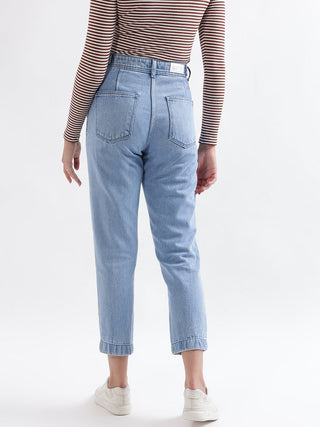 Elle Women Blue Solid Relaxed Fit Jeans