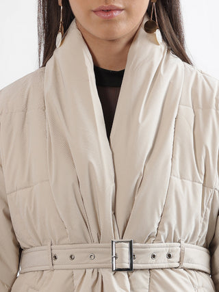 Elle Women Beige Printed Collar Jacket