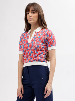 Elle Women Red Collar Tshirt