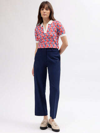 Elle Women Multi Color Printed Polo Collar Short Sleeves Tshirt