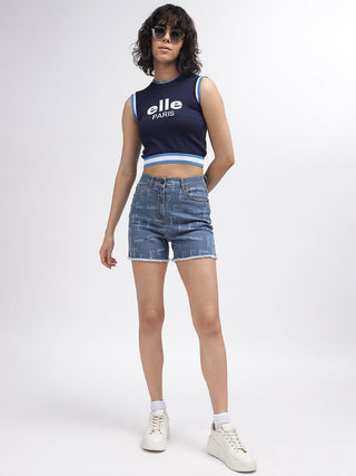 Elle Women Blue Crew Neck Tshirt