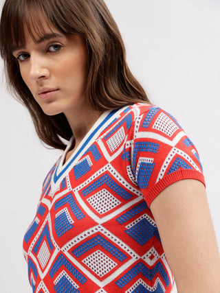 Elle Women Multi Color Printed V Neck Short Sleeves Tshirt