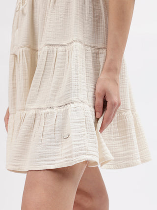 Elle Women Cream V Neck Dress