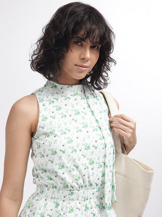 Elle Women Off White Printed High Neck Sleeveless Dress