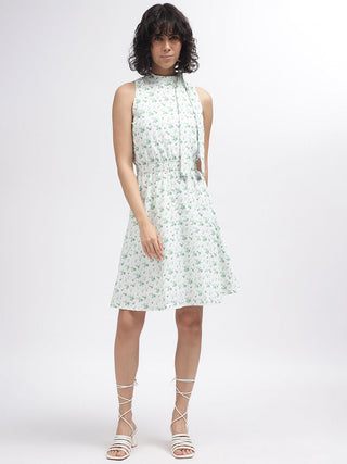 Elle Women Off White Printed High Neck Sleeveless Dress