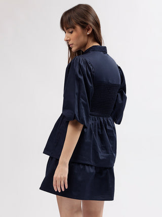 Elle Women Blue Shirt Collar Dress