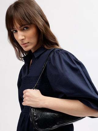 Elle Women Blue Shirt Collar Dress