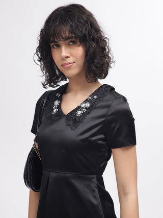Elle Women Black Collar Dress