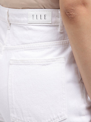 Elle Women White Solid Flared Jeans