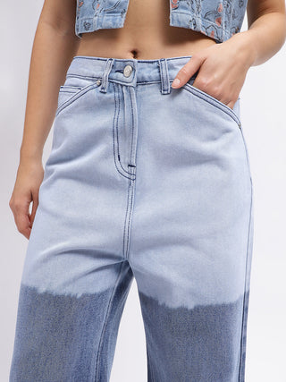 Elle Women Blue Solid Flared Mid-Rise Jeans