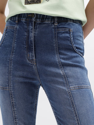 Elle Women Blue Solid Slim Straight Fit Mid-Rise Jeans