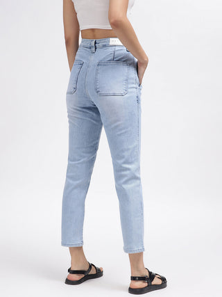 Elle Women Blue Solid Slim Straight Fit Jeans