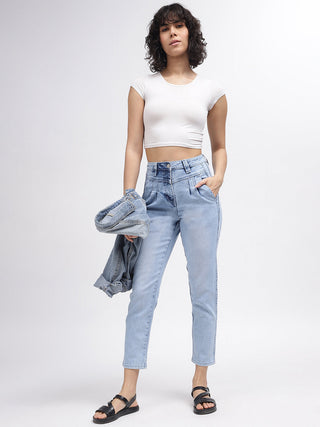 Elle Women Blue Solid Slim Straight Fit Jeans