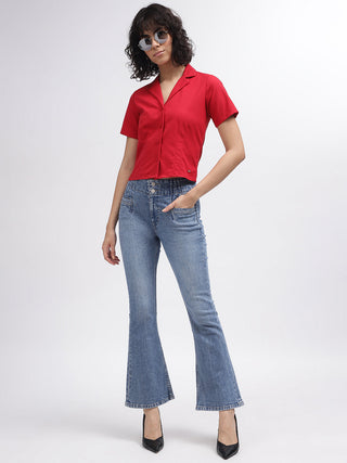 Elle Women Blue Solid Bootcut Jeans