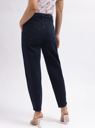Elle Women Blue Solid Tapered Fit Mid-Rise Jeans