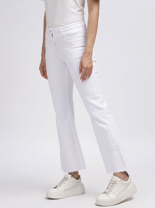 Elle Women Off White Solid Bootcut Jeans