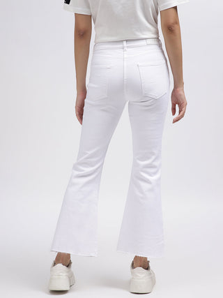 Elle Women Off White Solid Bootcut Jeans
