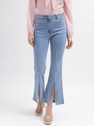 Elle Women Blue Solid Bootcut Mid-Rise Jeans